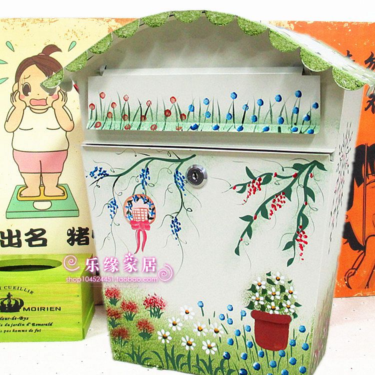 田园欧式信箱 防雨信报箱室外铁艺彩绘投信箱留言箱邮筒别墅邮箱