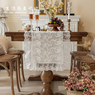 法式桌旗ins白色餐桌布艺五斗柜台面装饰盖巾R田园风中间长条盖布