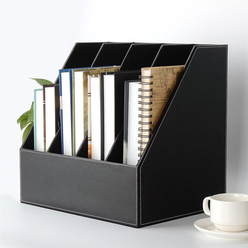 商务皮质四联文件座/栏/框 资料架子 桌面收纳框书立办公用品定制