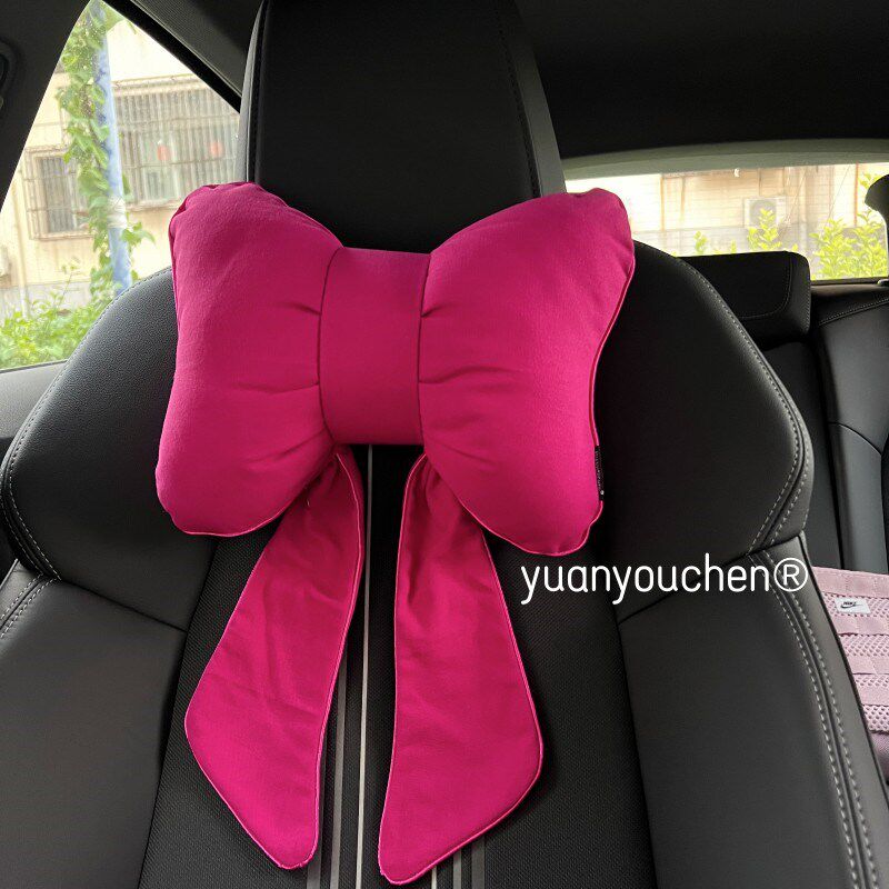 甜菜根紫色全棉飘带汽车颈枕腰靠安全带护肩汽车头枕