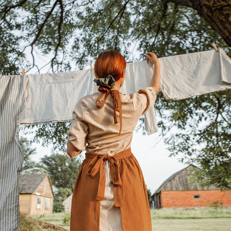 纯亚麻围裙透气美甲画画花艺师花店餐厅工作服女新款百褶裙可定制