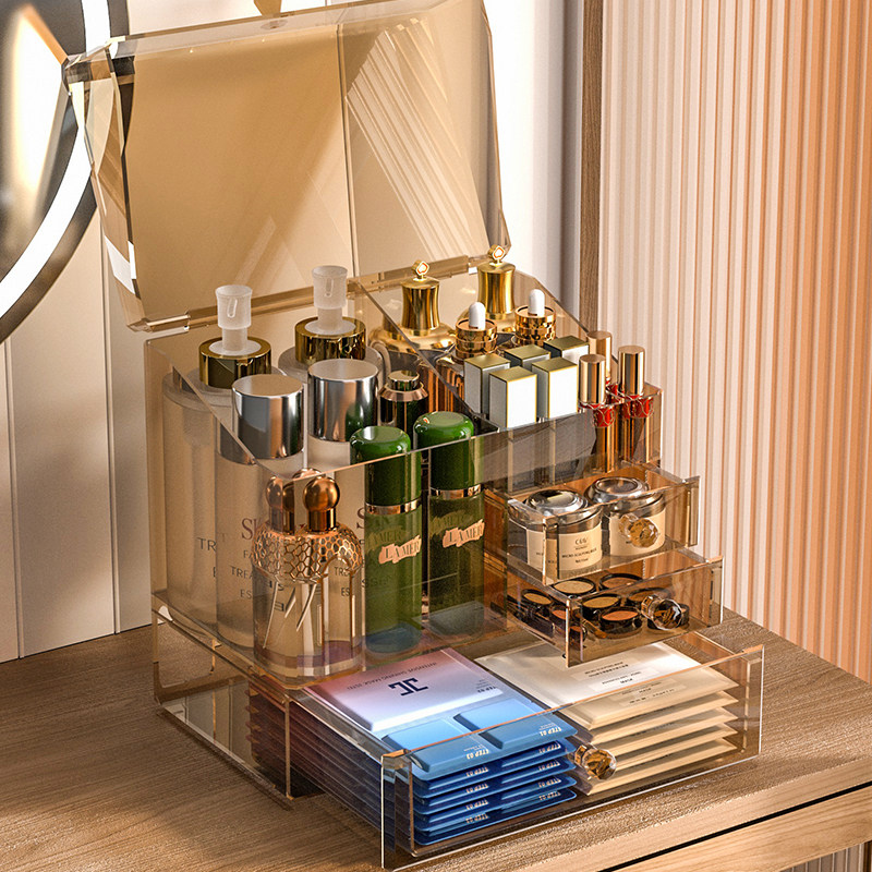 化妆品收纳盒防尘大容量透明亚克力口红盒桌面化妆箱护肤品置物架,收纳整理,桌面收纳盒,淘宝优惠券,粉丝福利购,淘宝优惠卷