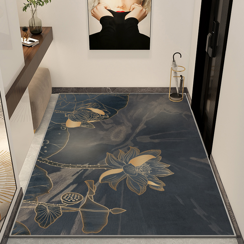 高级感并蒂莲入户门玄关地垫入户耐脏进门脚垫可裁剪门垫大门地毯