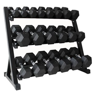 钰鑫六角包橡胶铸铁哑铃男宿舍家用三层哑铃架套装健身房私教器材