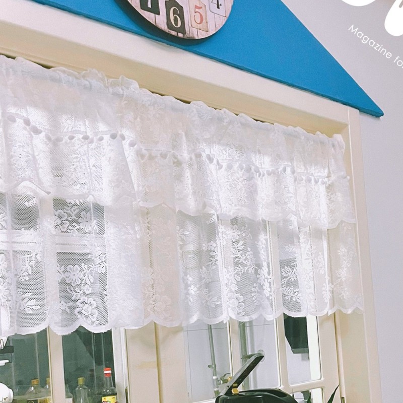 蕾丝厨房半帘短帘门帘小窗帘免打孔欧式田园美式白咖啡帘隔断