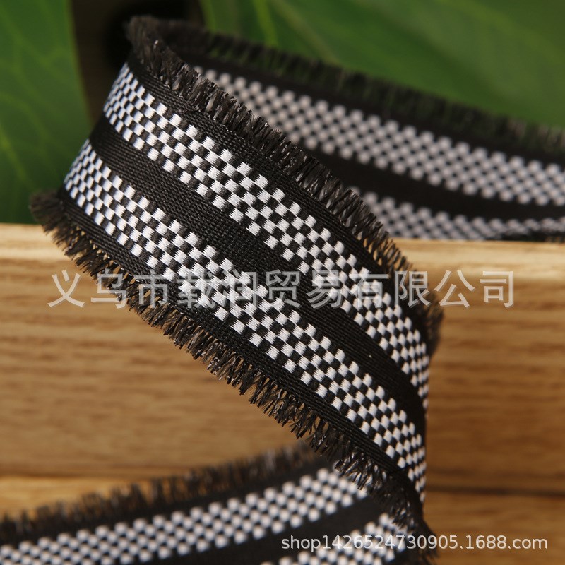 双色条纹毛须织带 发饰diy材料服装礼帽鞋花花束毛边涤纶带