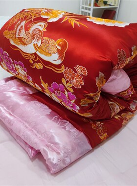 手工纯棉花棉被子结婚喜被丝绸缎龙凤大红色双人春秋冬Z被陪嫁喜
