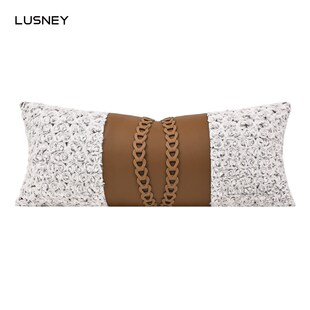 侘寂风高端抱枕沙发客厅橙咖色样板房间摩洛哥腰枕长W条背垫套软