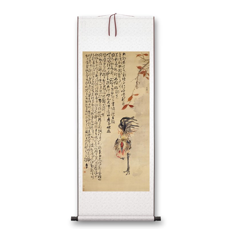 清黄慎雄鸡图轴客厅书房茶室装饰画挂画玄关水墨高清卷轴字画图片