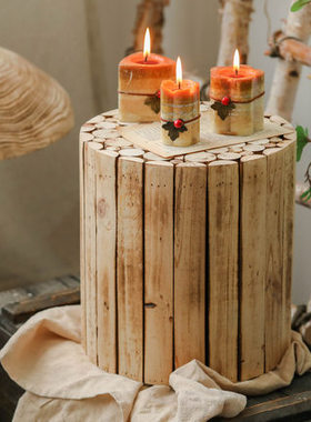 实木小圆凳网红民宿装饰客厅侘寂风软装造景庭院小凳子家用花器