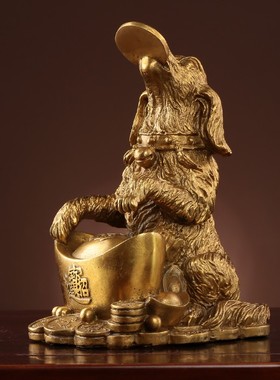 铜狗摆件纯铜大号家居摆设客厅玄关招财坐地生财狗中式装饰工艺品