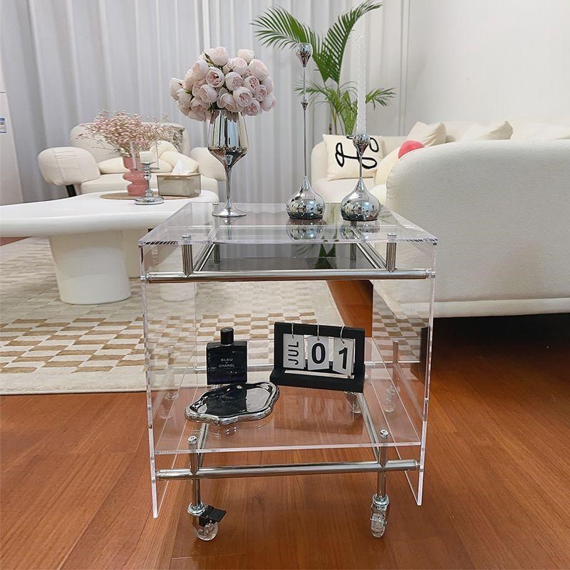 亚克力透明客厅边几不锈钢置物架移动床头柜小推车收纳展示陈列架
