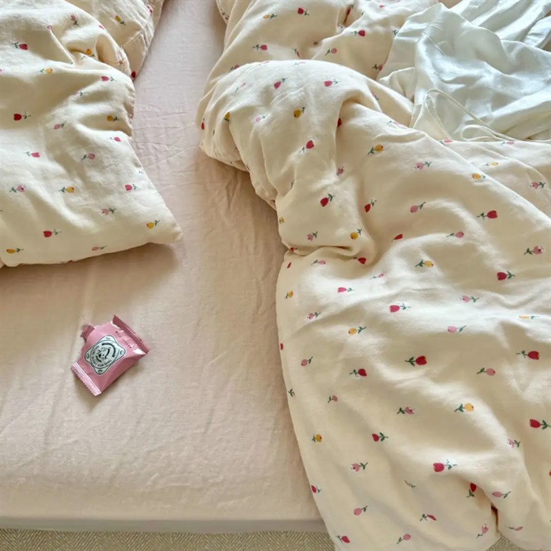奶油风a类全棉双层纱床上四件套纱布被套床单学生宿舍三件套