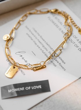 小众设计高级感镀18K金双层方牌金色人像手链女不掉色气质闺蜜