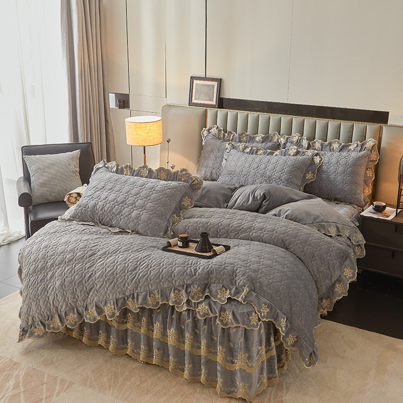 拆洗床裙四件套双面宝宝绒夹棉被套加厚A类床罩4件套可裸睡母婴级