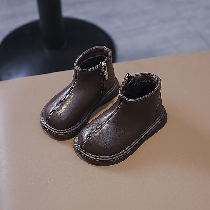 女男靴子冬季加绒保暖短靴洋气黑色皮靴二棉马丁靴儿童百搭休闲鞋