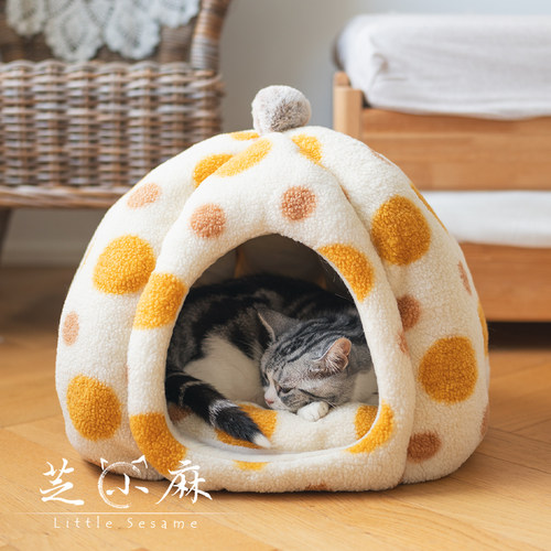 芝小麻经典波点封闭式猫窝猫屋猫房子冬天保暖猫帐篷蒙古包宠物窝