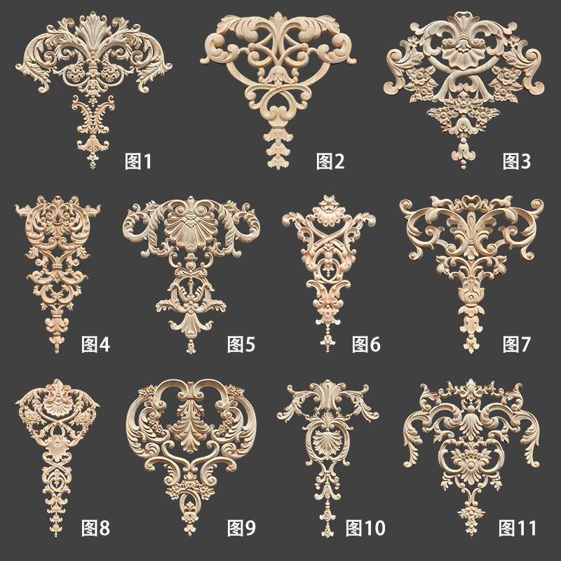 东阳木雕实木角花欧式贴花背景墙装饰花格法式婚礼柜门摆件墙板
