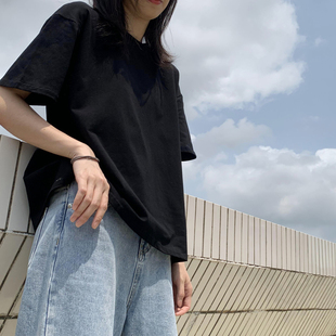 超火cec 白色T恤女短袖 2021新款 夏宽松纯黑色体恤上衣半袖 短款