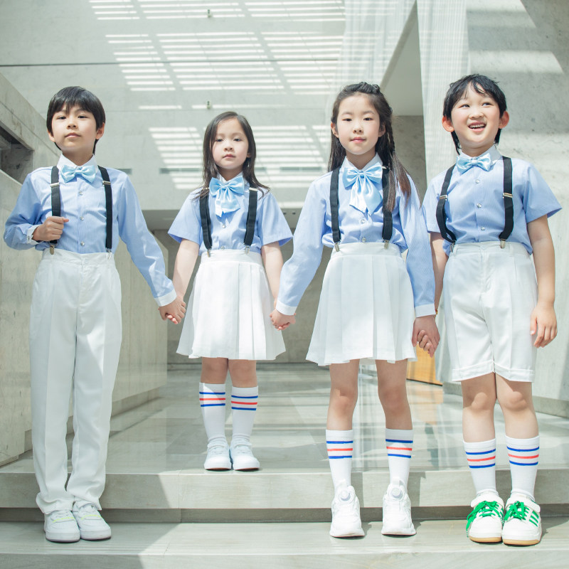 六一儿童合唱演出服幼儿园背带裤朗诵服学生男女童口才表演服套装