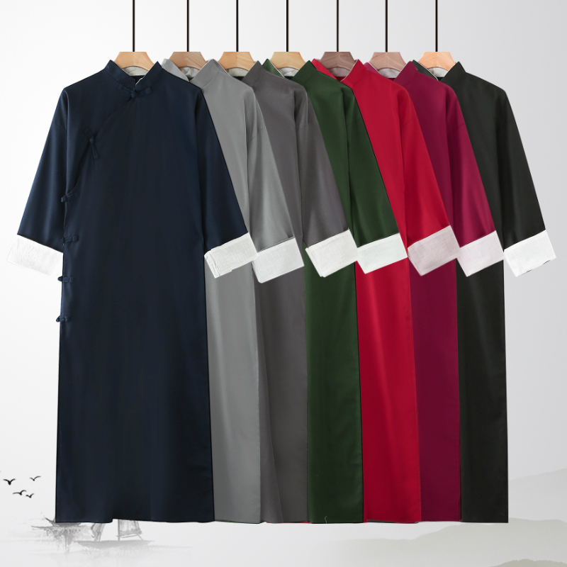 棉麻民国男长衫大褂马褂中式长袍中国风相声大褂评书快板演出服装