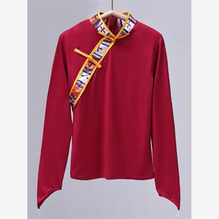藏族民族舞蹈上衣 新款长袖立领V领短袖练功服藏式演出服修身女款