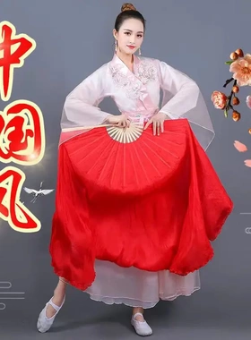 舞蹈扇子跳舞扇真丝双面纯色大红开场舞秧歌舞胶州扇子原版映山红