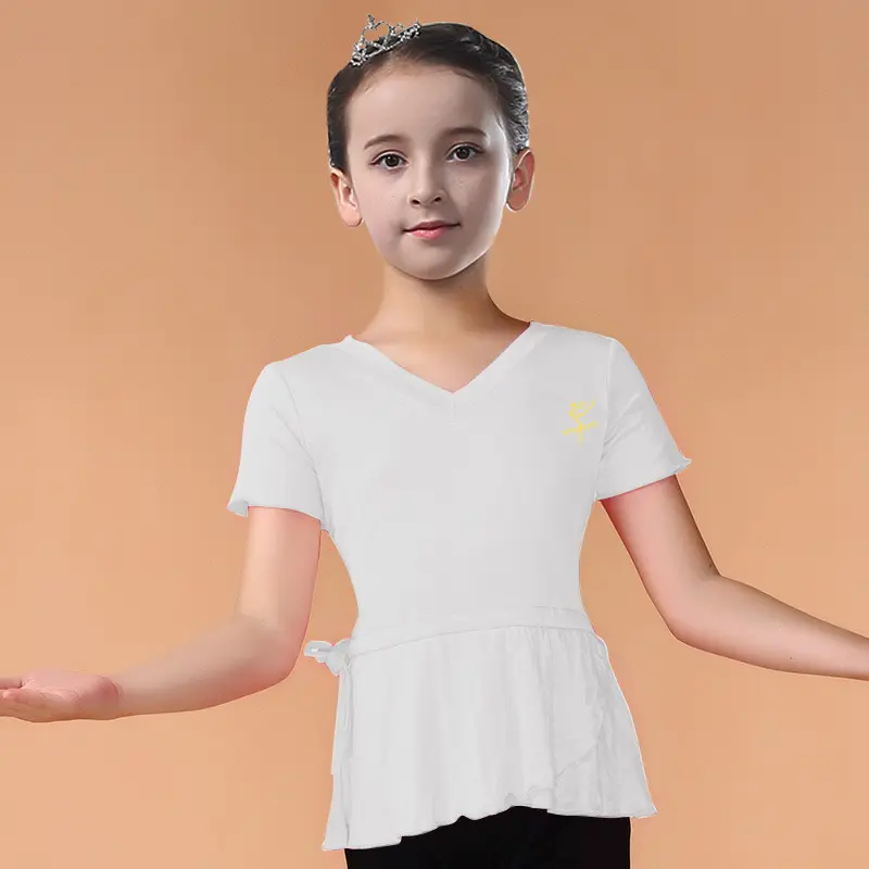 红舞鞋舞蹈服薄棉短袖花边裙式上衣女夏练功瑜伽舞蹈服3899