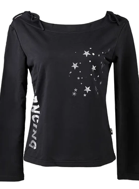 红舞鞋广场舞服长袖黑色上衣舞蹈练功服跳舞衣服女成人秋季34130