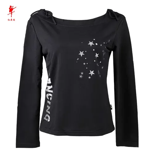 红舞鞋广场舞服长袖黑色上衣舞蹈练功服跳舞衣服女成人秋季34130