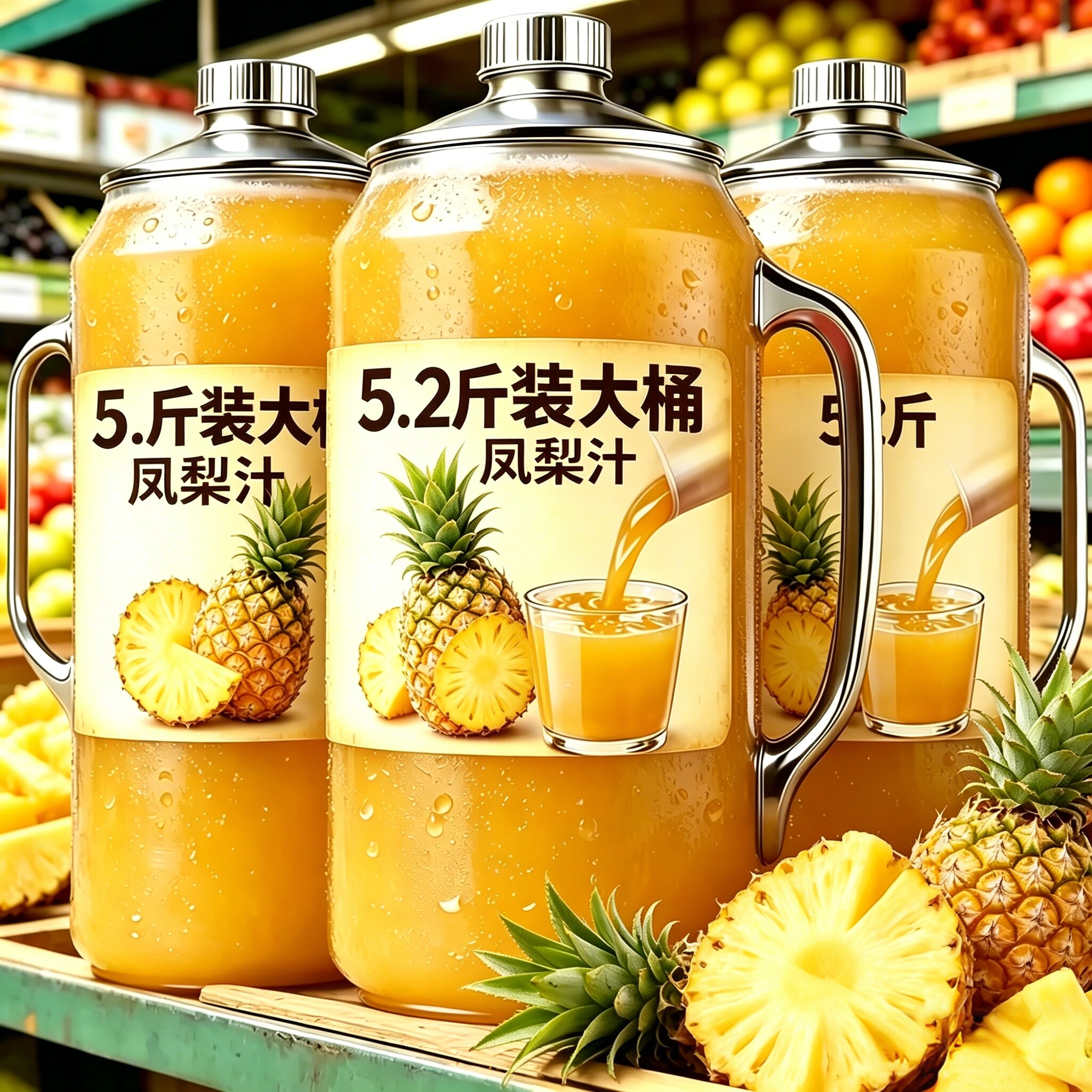 100%凤梨汁果汁饮料大瓶装1.3L*2瓶无添加剂酸甜解渴新日期