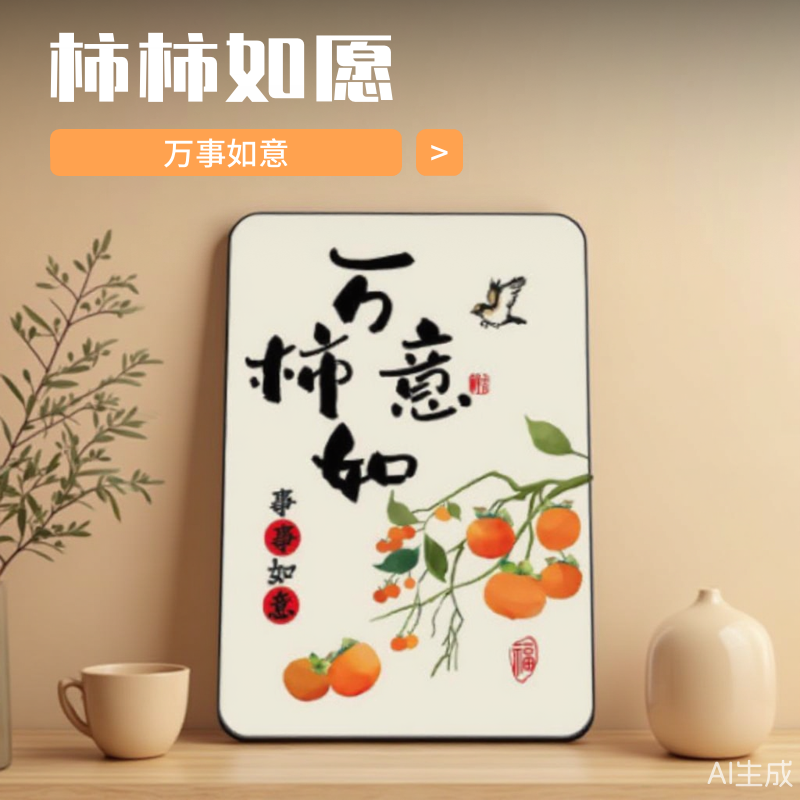 喜庆ins名言电视柜新居激励艺术桌面摆件装饰画客厅电梯柿柿如意,家居饰品,桌面摆台画,淘宝优惠券,粉丝福利购,淘宝优惠卷