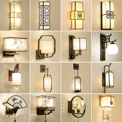 新中式壁灯中国风客厅背景墙走廊壁灯个性创意禅意酒店卧室床头灯