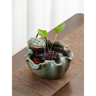 小水车流水摆件循环水景风水轮喷泉办公装饰桌面财富水系景观