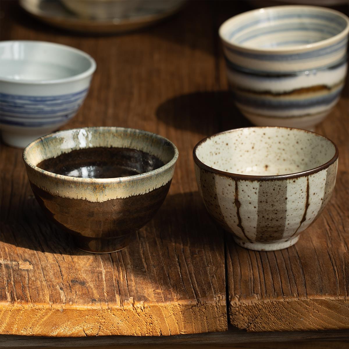 日本进口美浓烧粗陶米饭碗日式面 面碗高脚碗家用覆古餐具釉下彩