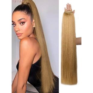 马尾假发编织女长直假发马尾人造头发自然爵士拉丁低领带假发马尾