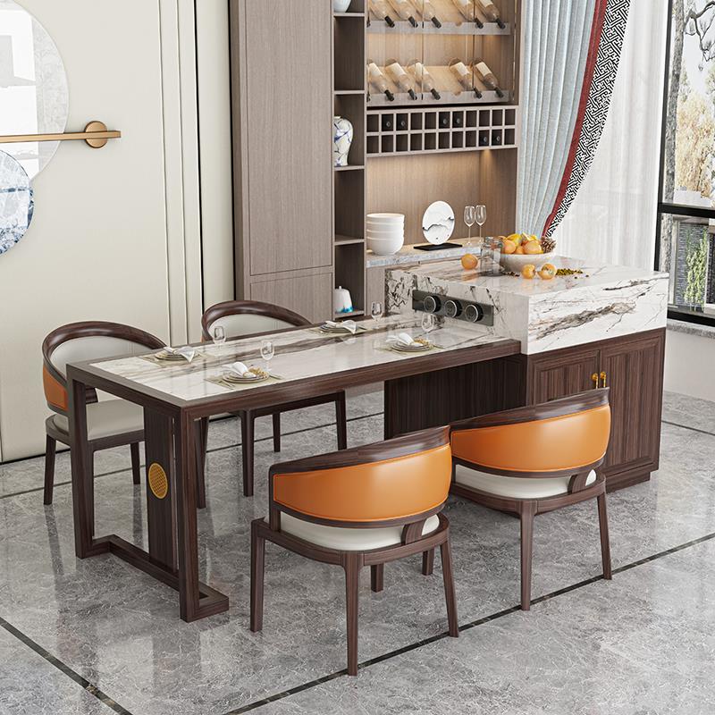 新中式实木岩板岛台餐桌一体乌金木轻奢极简长方形可伸缩2025新款