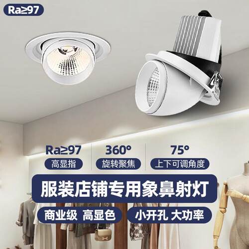 小钻孔象鼻灯服装店专用97Ra高显色店铺商用射灯嵌入式悬吊式天花