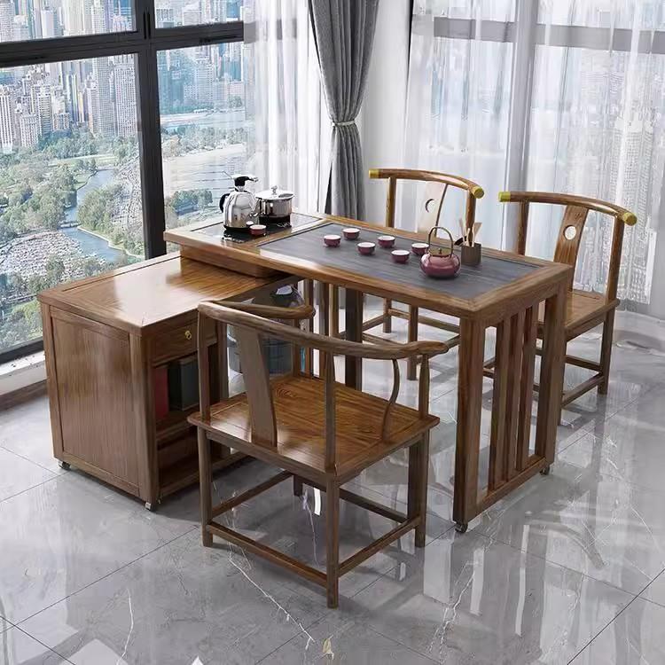 实木旋转茶桌椅组合阳台小户型可移动拆叠泡茶台烧水壶一体全自动