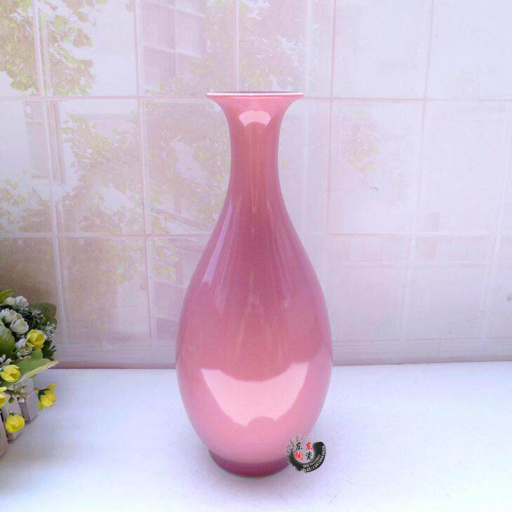景德镇陶瓷 桃花颜色釉粉色装饰品插花花瓶玉壶春 风水摆件