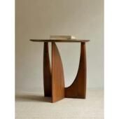 北欧圆形实木边桌几何设计师角桌黑色简单咖啡桌沙发边桌卧室床头