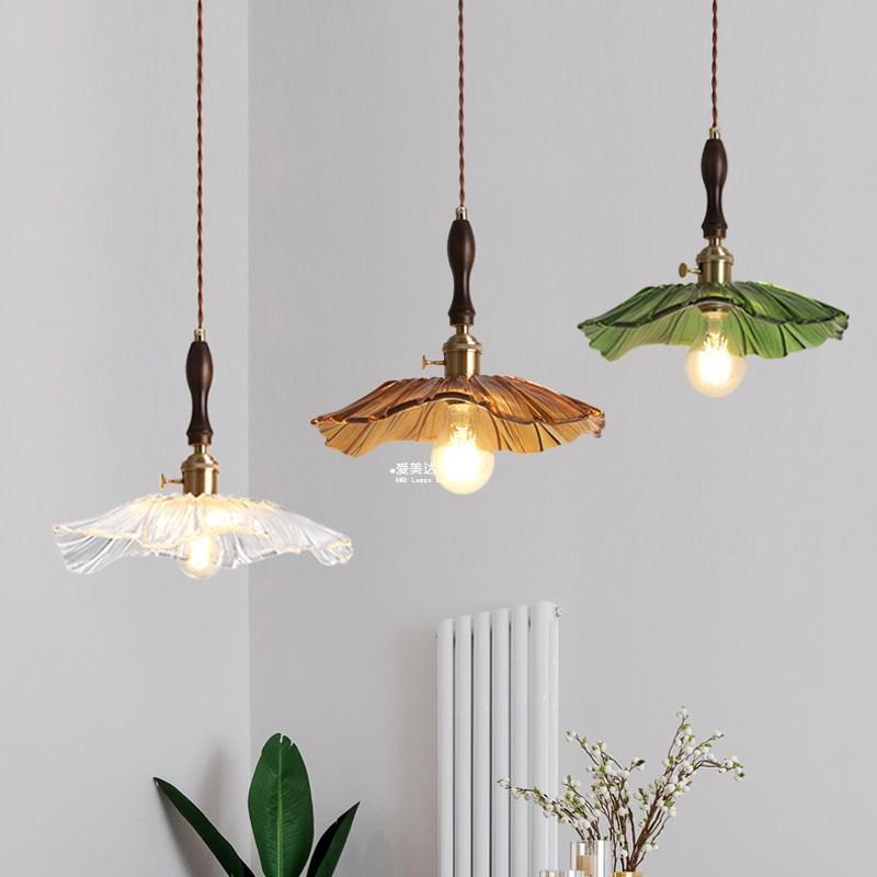 北欧玻璃吊灯日式复古胡桃木色餐厅玄关民宿茶室吧台咖啡厅餐桌灯