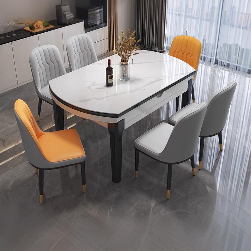 实木岩板餐桌椅组合家用小户型可伸缩折叠变圆桌现代简约吃饭餐桌