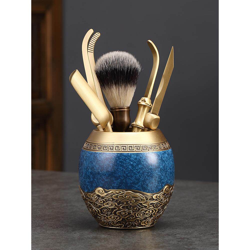 纯黄铜茶道六君子套装高端功夫茶桌茶具配件全套茶刀茶针茶夹