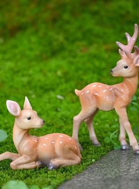 仿真梅花鹿微景观动物摆件桌面客厅盆景装饰品树脂小鹿工艺品摆设