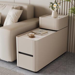 黑色高级感沙发边几无线充带灯带插座小户型客厅多功能边柜置物柜