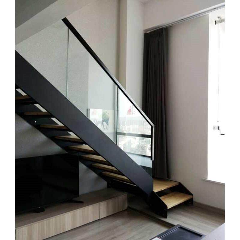 楼梯定制复式简约钢木阁楼玻璃楼梯厂家定制双梁直梯loft楼梯定制