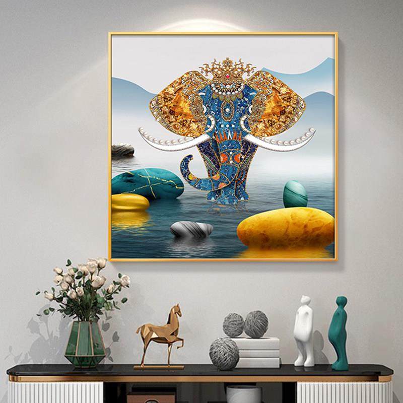 吉祥大象正方形玄关走廊过道装饰画家和富贵客厅壁画餐厅墙面挂画