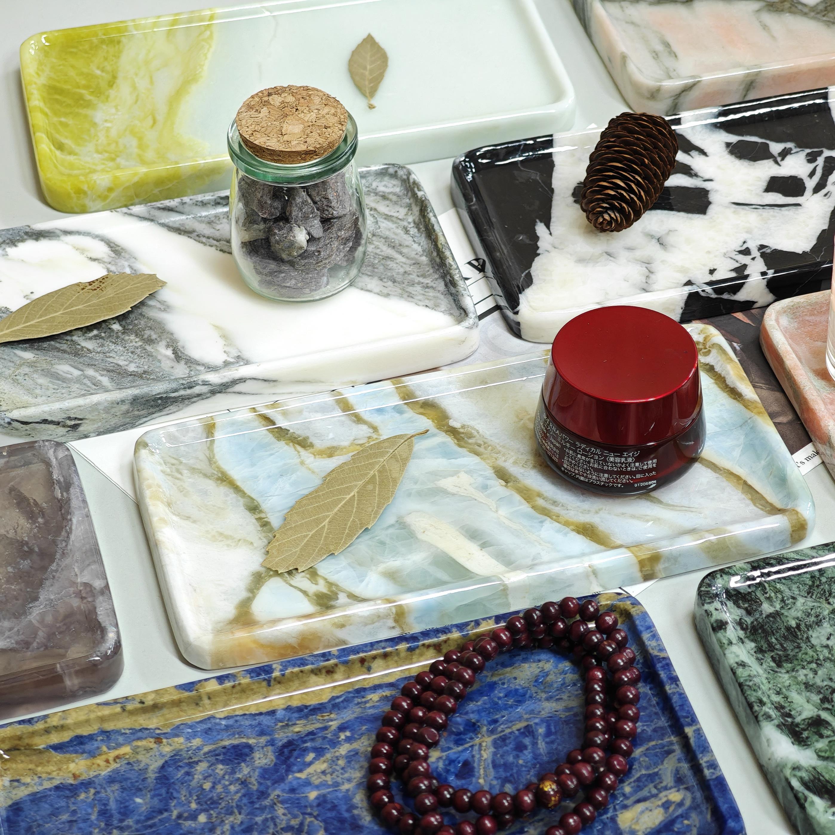 桌面整理收纳盘软装搭配天然大理石托盘现代简约奢石托盘小长方