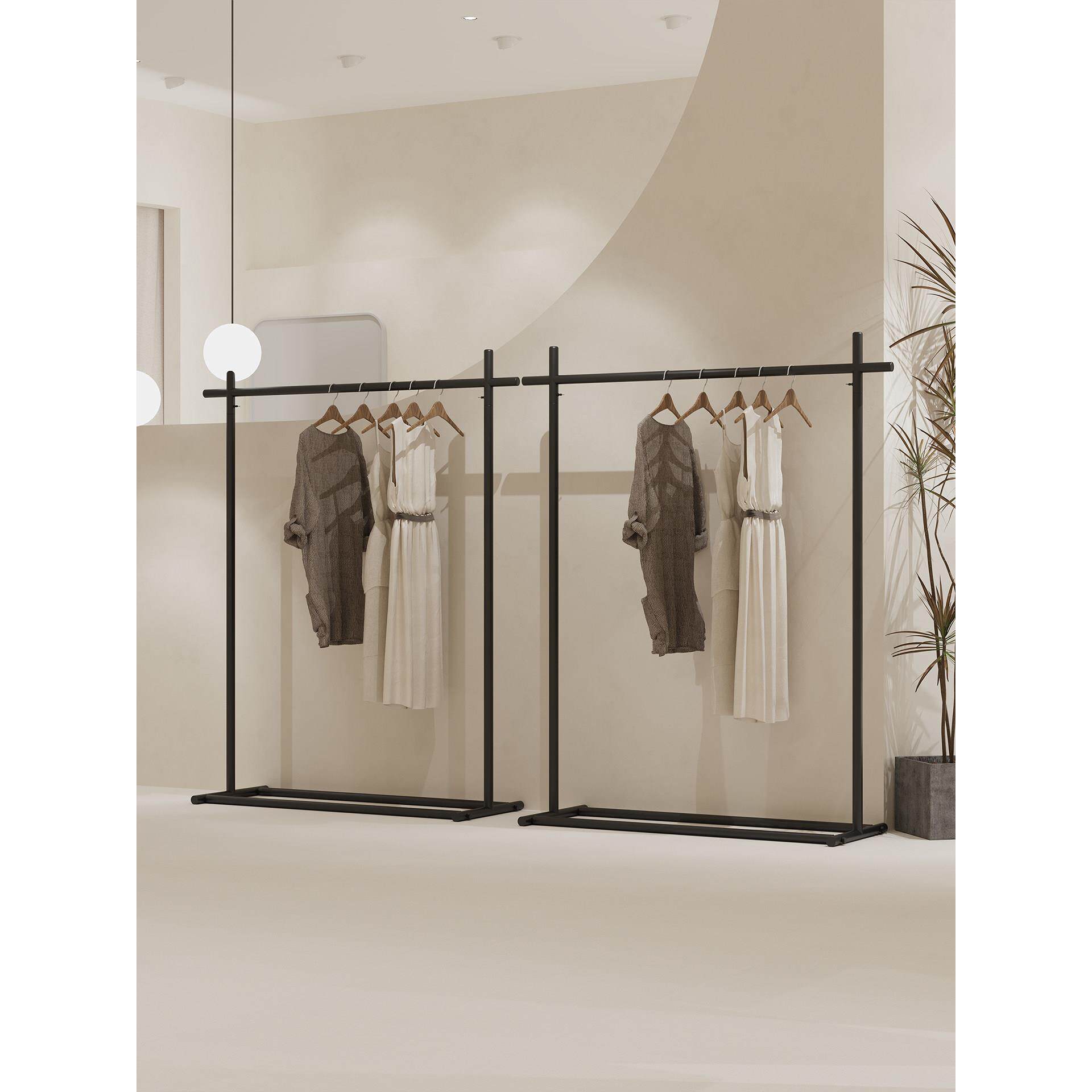 服装店展示架落地式挂衣架黑色晾衣架上下可放衣服装架钢管龙门架